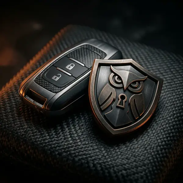 Symbole de protection des coordonnees, cle et bouclier sur fibre de carbone