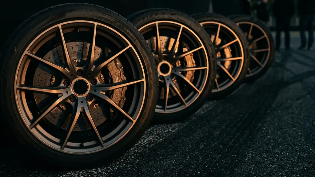 Details de jantes et etriers de frein d'une sportive de luxe