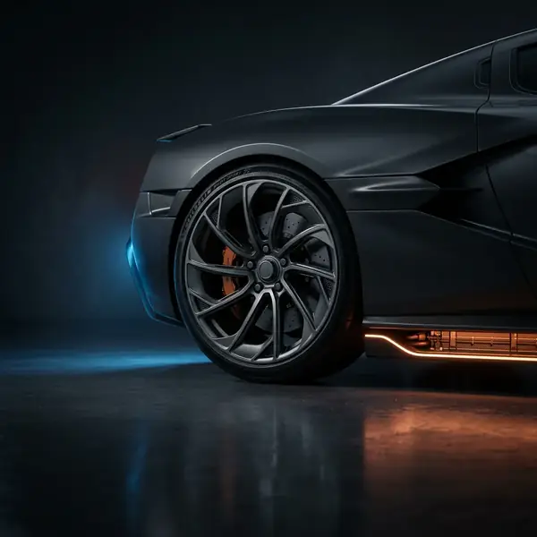 Jante aérodynamique de sportive électrique et soubassement batterie stylisé lumineux